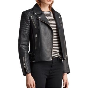 All Saints Papin Black Leather Biker Jacket size 4- Women USED. Good condition!